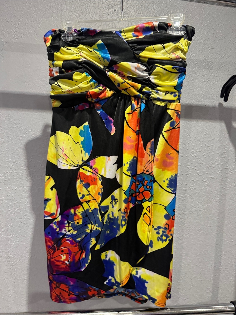 As U Wish Strapless Mini Dress in Black, Yellow and Multicolor Floral